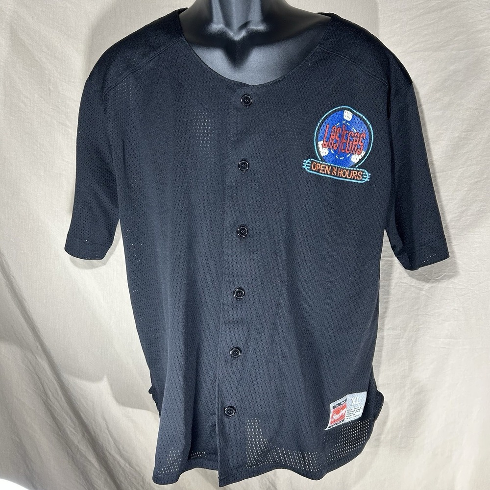 Vtg Rawlings Mesh Baseball Jersey Men's XL Black Las Vegas Showbiz Weekly